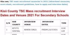 TSC mass recruitment interview dates and venues for Kisii County