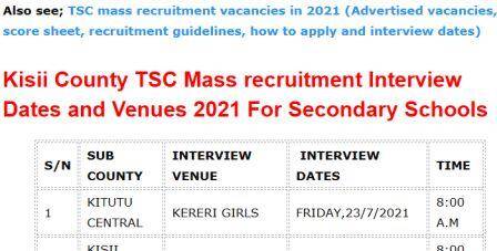 TSC mass recruitment interview dates and venues for Kisii County