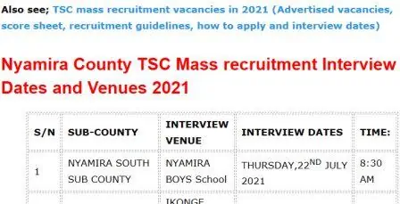 TSC mass recruitment interview dates and venues for Nyamira County