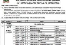 KCPE Timetable 2021-2022