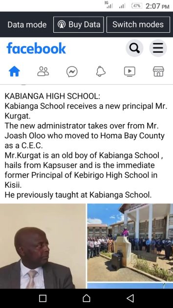 Kabianga Boys gets new Principal 