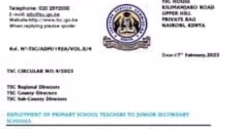 Final TSC Circular on deployment of primary school teachers to junior secondary schools