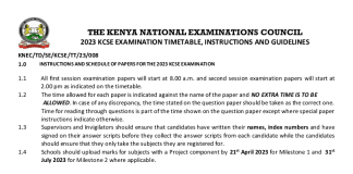 KCSE 2023 final timetable and instructions.