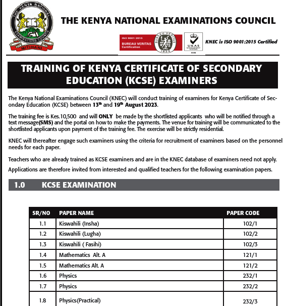 Knec Examiners Training 2024; Requirements, How To Apply, Examiners Portal