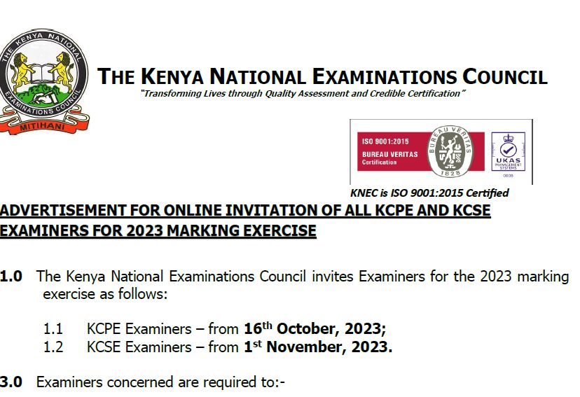 Knec invites 2024 KCPE, KCSE Examiners for Marking; Apply online here