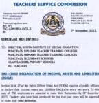 TSC Circular on wealth declaration for 2021 to 2023