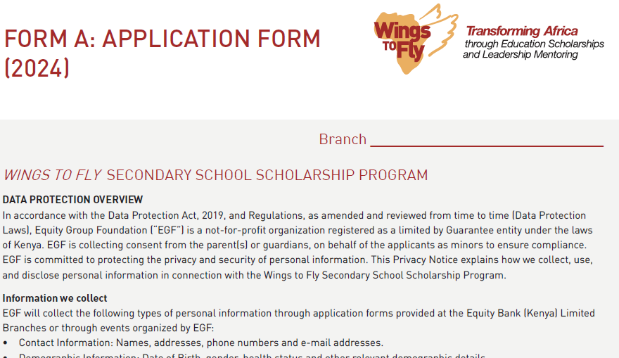 The Equity Bank wings to fly scholarship 2024 portal and form