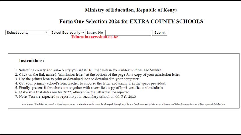Ministry of education form one admission letters download portal