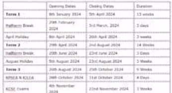Revised & Final Schools Term Dates/Calender for 2024 Academic Year