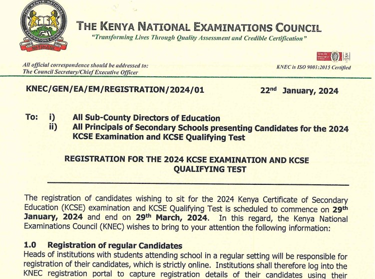 KCSE Registration Guidelines for 2024 CAndidates