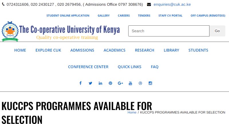 The Co-operative University of Kenya Kuccps Courses