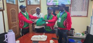 The Nyanza Region Secondary Schools' Sports Association (NRSSSA) executive officials (Tom Thomas Odhiambo, right, and Chairman, George Oloo; second right) received the regional flags from the KSSSA National Chair Kipchumba Maiyo (Left) and Secretary General David Ngugi (Second left). This was done on Saturday 13th April, 2024 after the conclusion of the term one games in Machakos School.