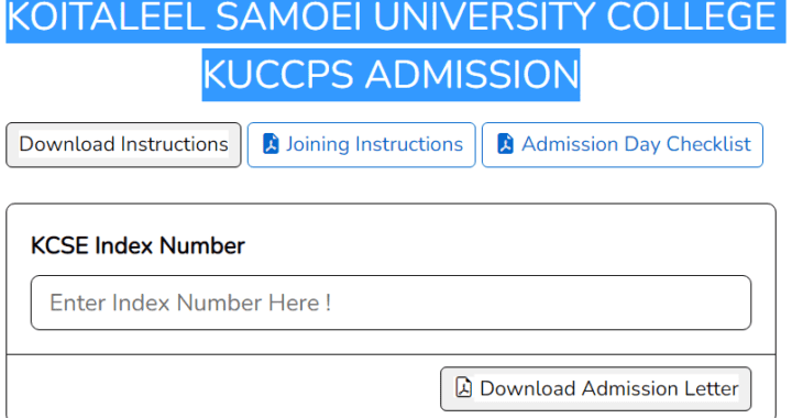 Koitalel University Admissions online
