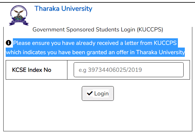 Tharaka University Students Admissions Portal