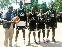 Onjiko Boys pose for a group photo after winning the 2023 KSSSA national term 2 games title in 3x3 basketball at Kakamega school.