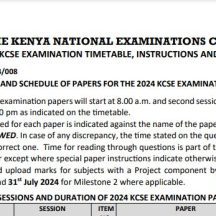 KCSE 2024 revised & final timetable free download