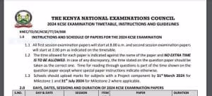 2024 KCSE examination timetable, instructions and guidelines- Revised & final pdf 1 KCSE 2024 revised & final timetable free download
