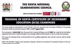 Knec Examiners Training 2024; Requirements, How To Apply, Examiners Portal 1 Knec advert for Examiners Training in August 2024
