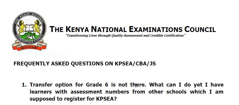 Knec frequently asked questions and answers on CBA portal
