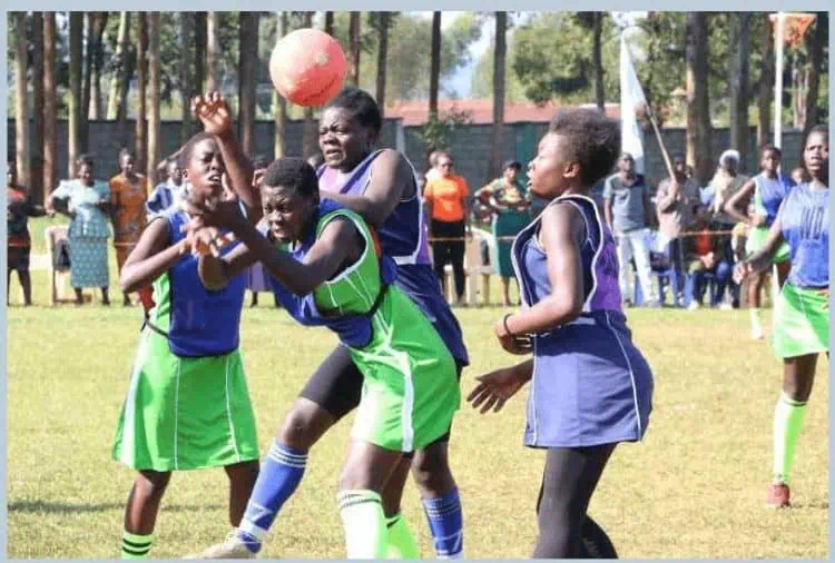 KSSSA School Games- Netball action between Oyugi Ogango girls (in green) and Bukokholo girls high schoo during national secondary schools term two finals held at Kakamega high school on August 12, 2023. Oyugi Ogango won 54-40 to lift the National title.