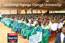 Graduands attending the 10th graduation ceremony of The Jaramogi Oginga Odinga University of Science & Technology at their varsity grounds in Bondo town. Photo/File