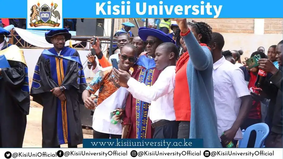 Kisii University Students pose with their Vice Chancellor during a past graduation ceremony