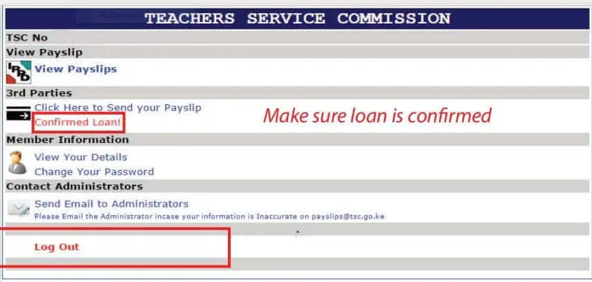 Check here to ensure that your TSC loan is confirmed