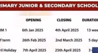 2025 School Calendar (Term Dates) for Pre-primary, Primary, Junior & Secondary schools and colleges