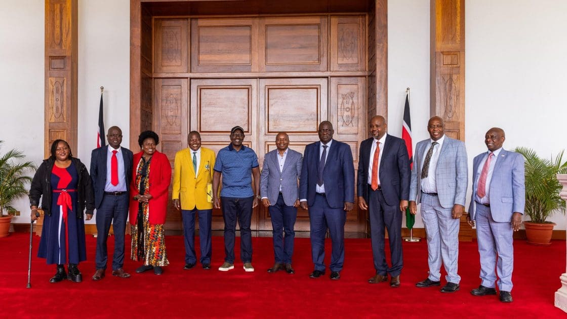 Kuppet national officials when they met President William Ruto and Deputy President Kithure Kindiki at State House, Nairobi