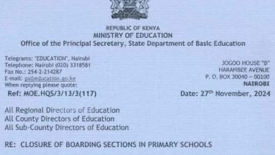 Ministry of Education Circular on the closure of boarding sections in Primary Schools