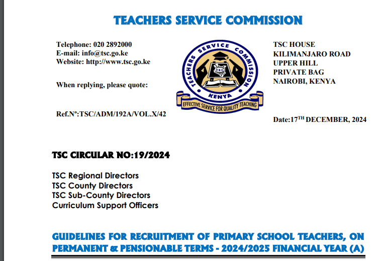 Teachers, Schools to have more control in new TSC recruitment guidelines 2025 2 TSC 2025 Recruitment Guidelines & Scoring Guide for Primary Schools Teachers