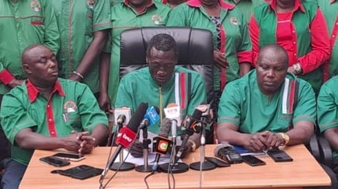 Mr. Collins Oyuu who is the Secretary General of the Kenya National Union of Teachers (KNUT), at a past presser.