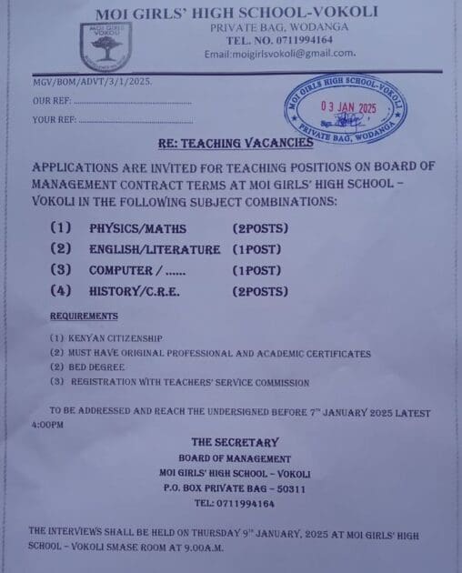 2025 BOM Teaching Vacancies for all Schools in Kenya - Best list {Updated} 6 IMG 20250104 WA00112