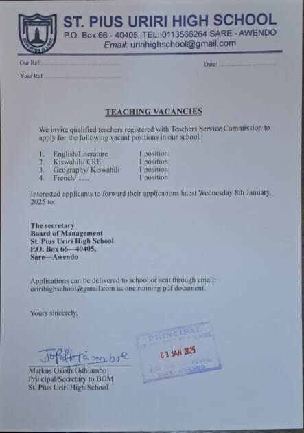 2025 BOM Teaching Vacancies for all Schools in Kenya - Best list {Updated} 3 IMG 20250106 WA0012