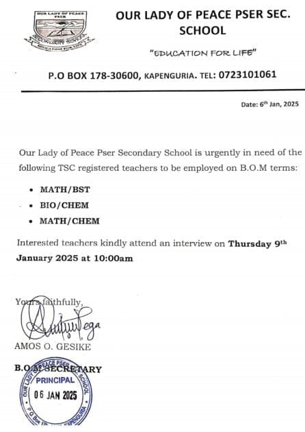 2025 BOM Teaching Vacancies for all Schools in Kenya - Best list {Updated} 2 Screenshot 20250106 230553