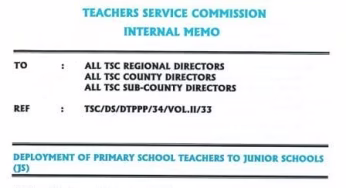 TSC to deploy Primary School Teachers to JSS after documents verification