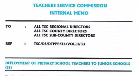 TSC circular guiding deployment of P1 teachers to Junior Secondary 1 TSC circular guiding deployment of P1 teachers to Junior Secondary