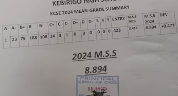 Kebirigo Boys High School’s KCSE 2024/2025 Verified Results Analysis & Grade Count