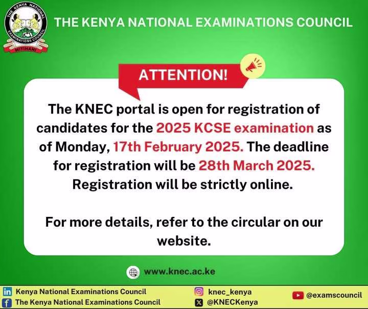 2025 KCSE candidates registration dates, guidelines: Ultimate Knec guide 2 Knec Circular on KCSE 2025 exams registration