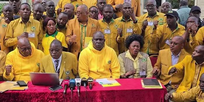 Blow to Knut as all the 46,000 Junior School teachers join Kuppet 1 Kuppet National Officials at a past Press Briefing. Photo/ Courtesy