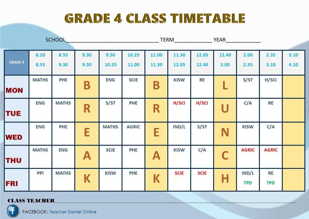 Grade 4 CBC Class Timetable. Download all the CBC Grade 4 Resources on this site, here below.