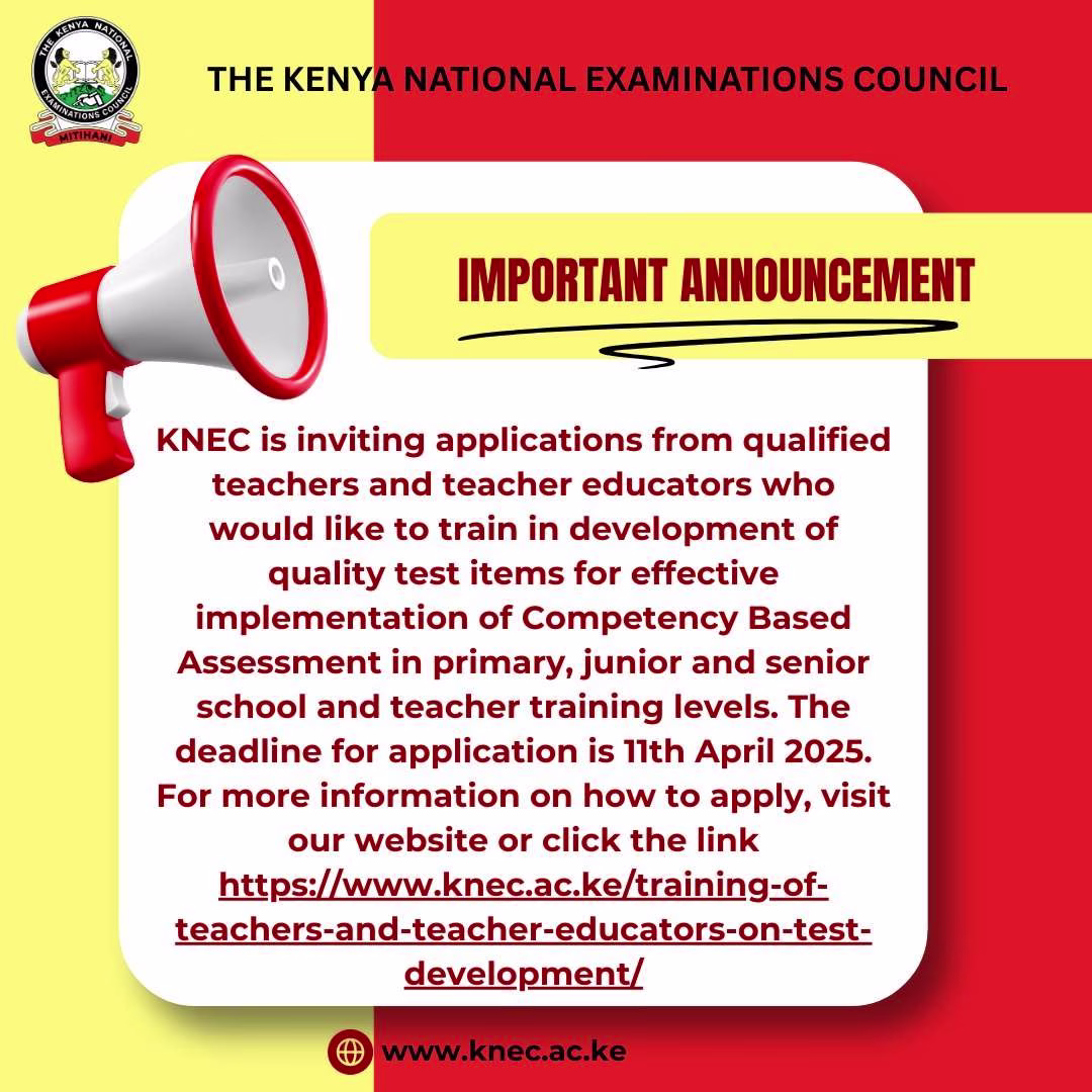 Knec invites Primary, Junior and Senior Schools teachers to train in Development of Quality CBC Test Items