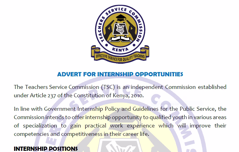 TSC advert for Internship Opportunities 2025-2026
