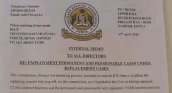 TSC internal memo on posting replacement teachers 2025