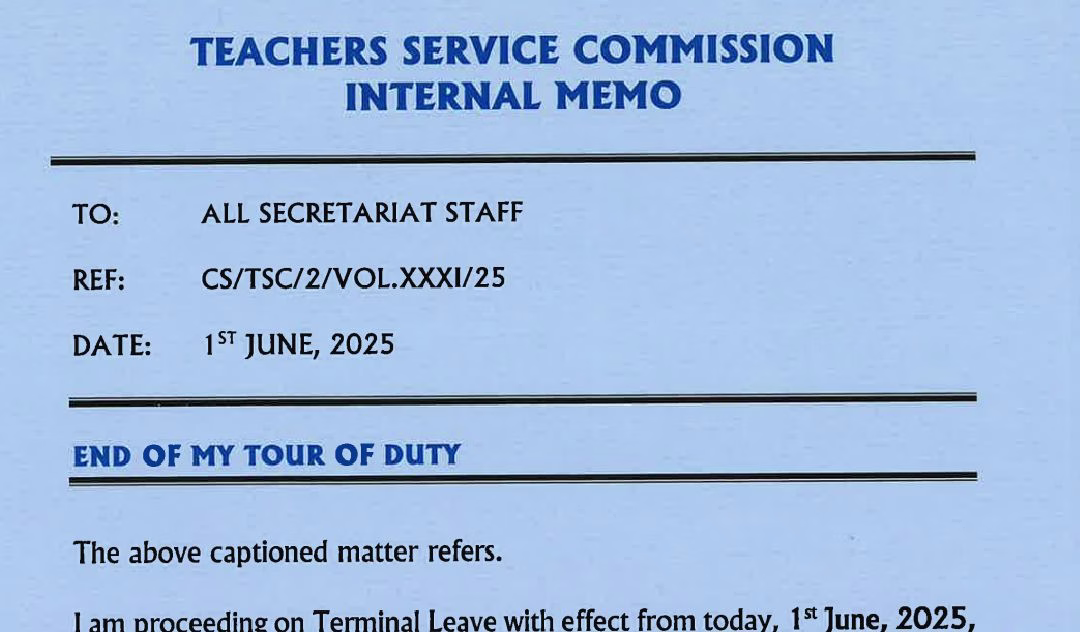 Nancy Macharia has formally quit TSC; See Memo 1 Nancy Macharia finally quits TSC. See Memo.