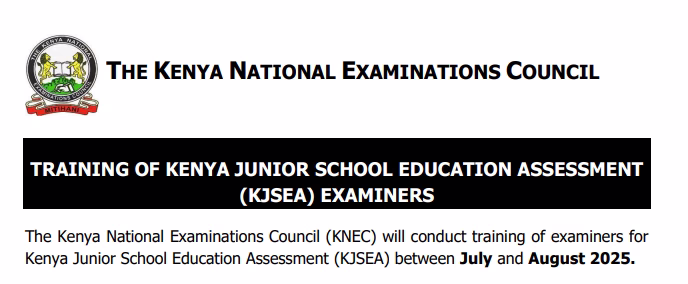 Knec Circular on KJSEA Examiners Training in August 2025 1 KJSEA Examiners' training circular in 2025.