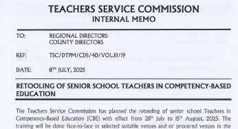 TSC Memo on Retooling of Senior School Teachers: Selection Criteria, Training Dates and Venues