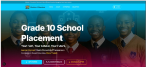 Grade 10 Placement Portal's Home Page.