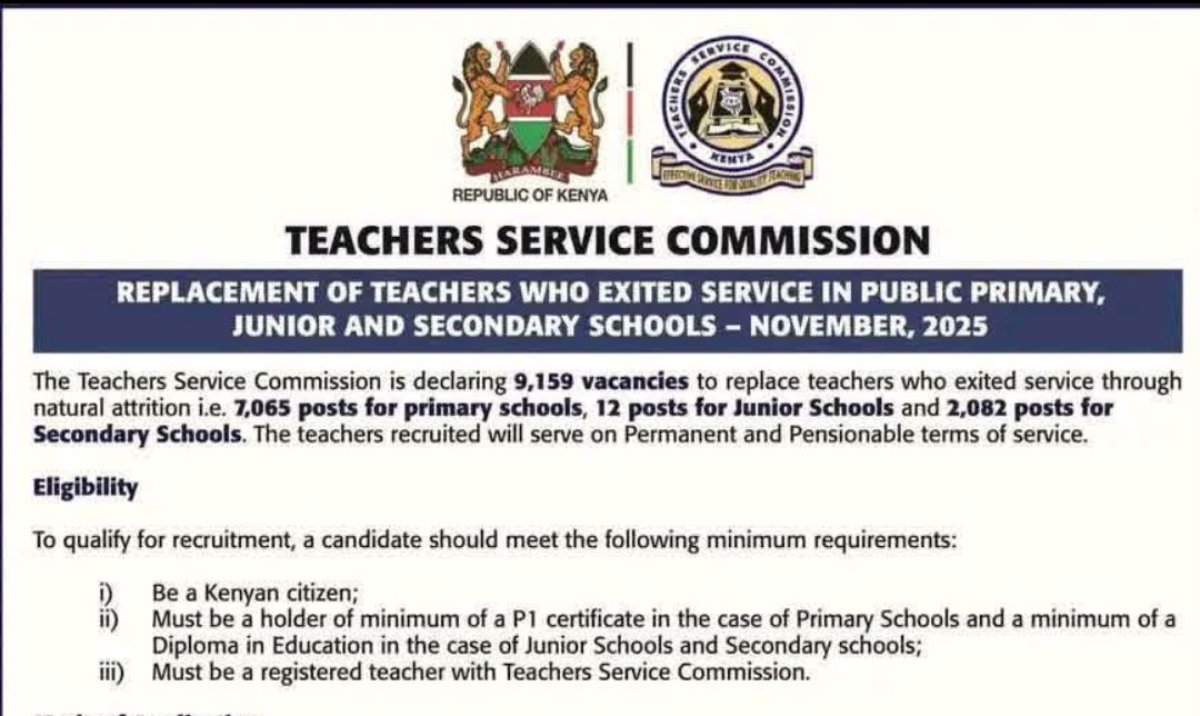 TSC advertises 9,159 replacement vacancies