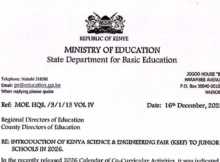 Ministry of Education Circular on Introduction of Kenya Science & Engineering Fair in Juniour Schools